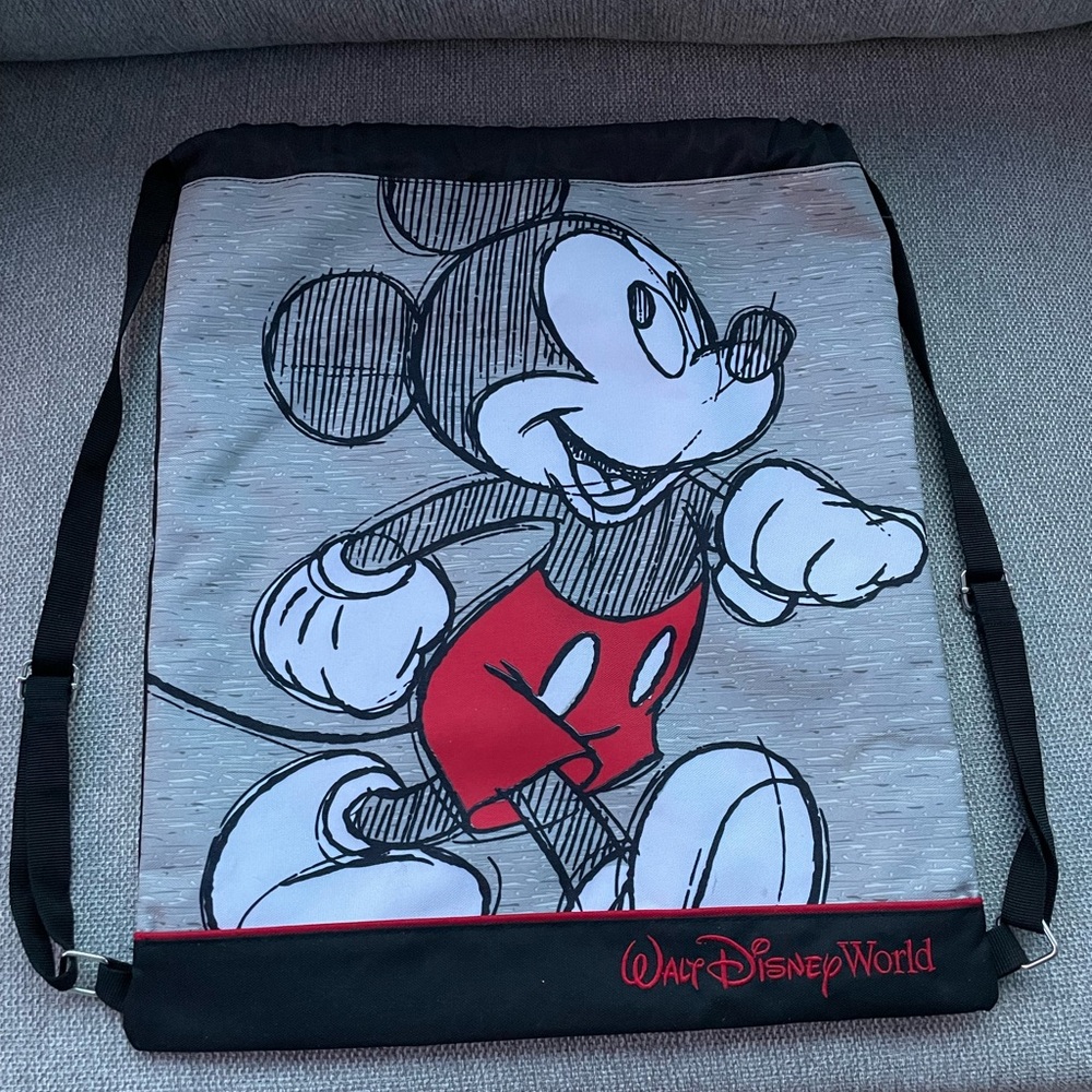 Mickey Mouse canvas drawstring bag, with interior wallet pouch from Disney World
